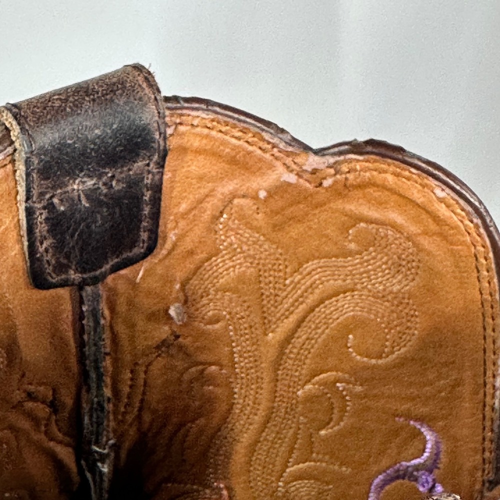 Justin Womens 8B Cowboy Boots Brown Leather Purple Embroidered Western - Picture 6 of 12